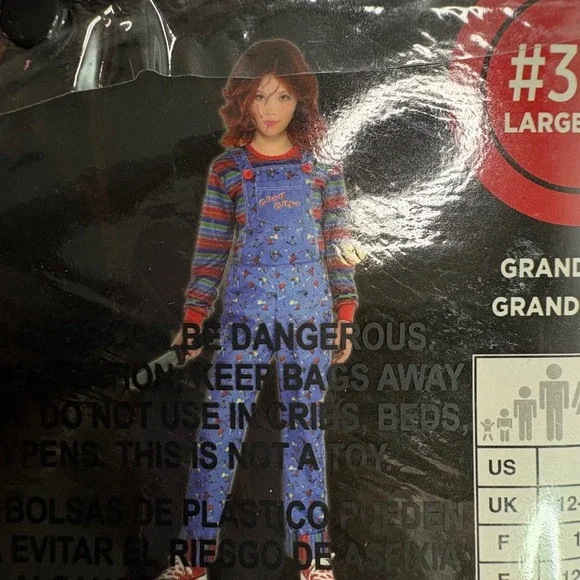 Chucky Child Costume Jumpsuit Large 12 14 Good Guys Horror Halloween Kids - Picture 8 of 8
